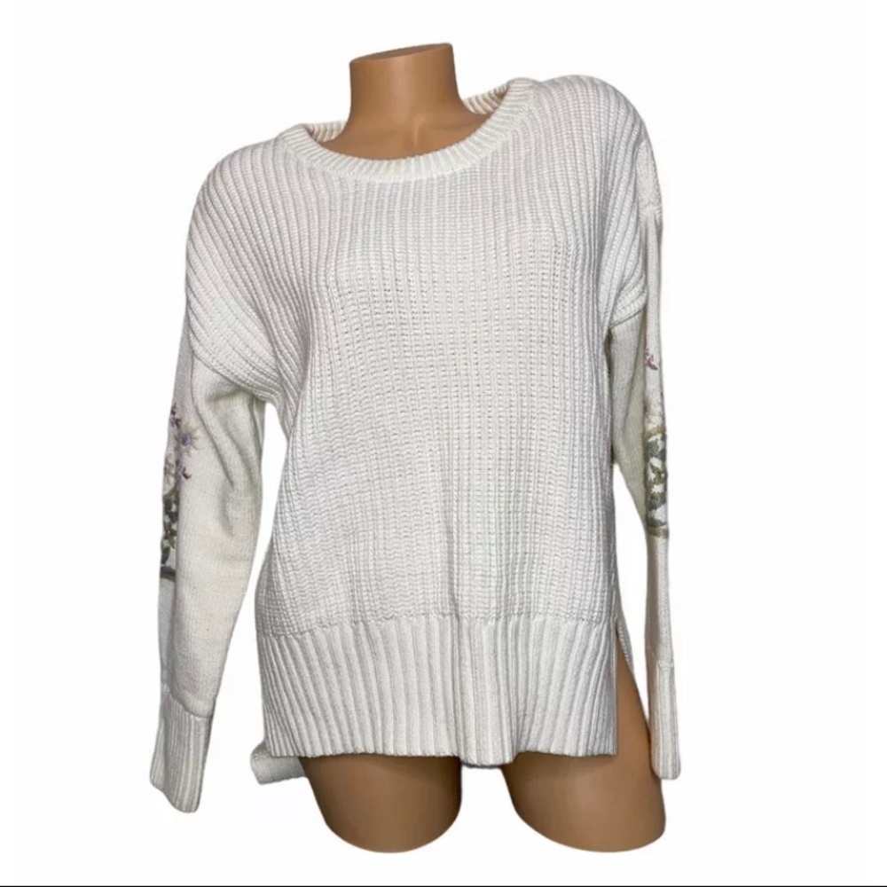 SLY white embroidered high low knit sweater size one size S/M/L